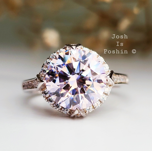 3.55CTW Pink diamond halo ring in sterling silver - Picture 6 of 17